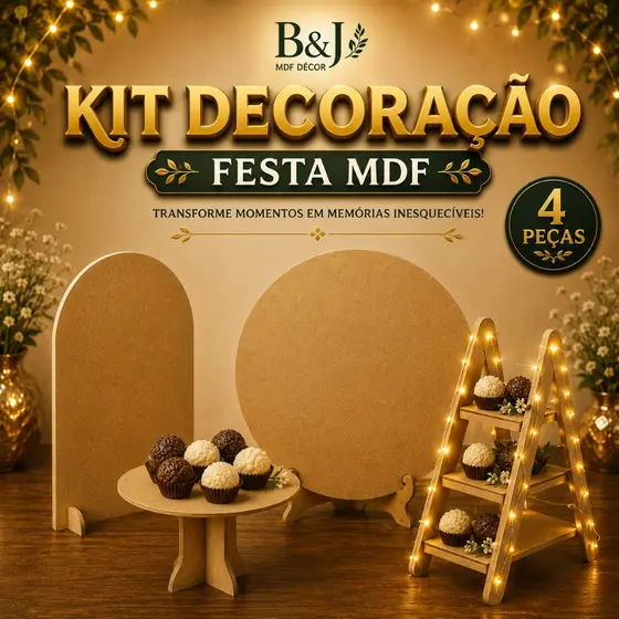 Kit Decoração Festa 4 Peças MDF Boleiras Painel Redondo Romano Escada Mesa Provençal Aniversário Casamento Batizado