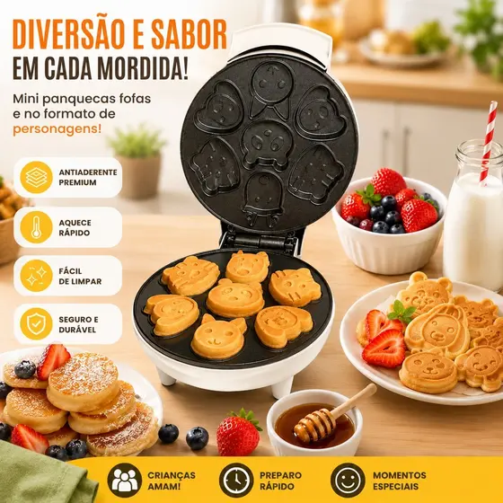 Máquina De Fazer Bolinho Cake Mini Waffle Bichinhos Elétrica 110V e 220V