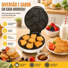 Máquina De Fazer Bolinho Cake Mini Waffle Bichinhos Elétrica 110V e 220V