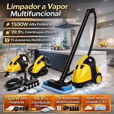 Máquina a vapor potente para limpeza e higienização, remove gordura e sujeira usando apenas água, sem químicos.