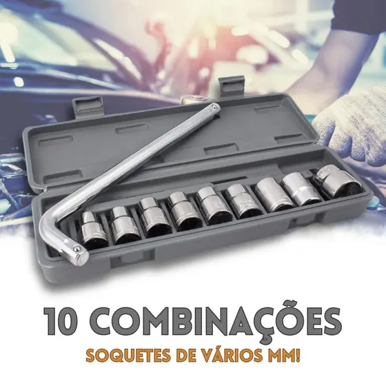 KIT 10 Ferramentas Com Estojo, Chave L Soquete De Boca com Estojo