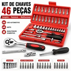 Kit De Ferramentas 46 Peças Jogo De Soquetes Chave Catraca Reversível Com Maleta Jogo De Ferramentas Completo