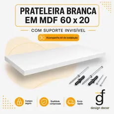 Prateleira branca em mdf 60x20 com suporte invisivel