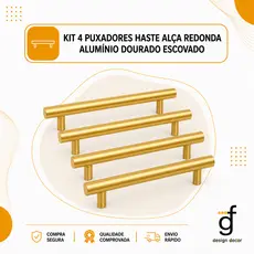 Kit de Puxadores Haste Alça Redonda em alumínio Dourado de LUXO para  Móveis