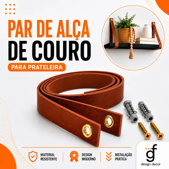 Par de alça de couro sintético para prateleira Marrom