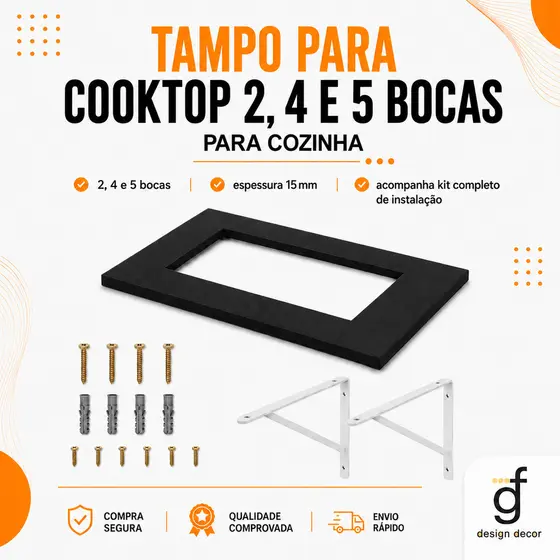 Tampo para cooktop 4, 5 E 2 bocas, TODOS OS TAMANHOS com 2un mão francesa para cozinha.