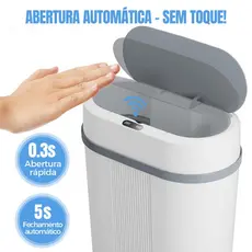 Lixeira Automática Branca 12 Litros Com Sensor Infravermelho Tampa Para Cozinha Banheiro Escritório Quarto
