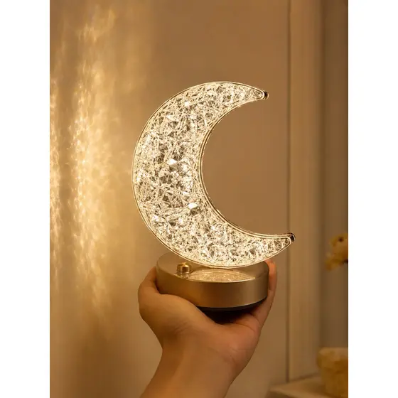 Luminária Lua LED Cristal Recarregável USB-C Touch 3 Tons de Luz Decoração Quarto Mesa Cabeceira