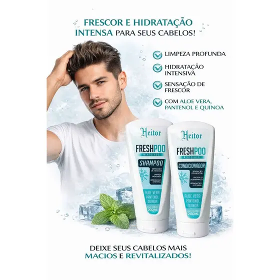 Kit Shampoo e Condicionador Mentolado 200ml Freshpoo Refrescante Antioleosidade