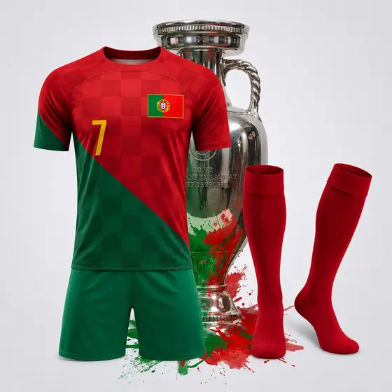 Kit Conjunto Infantil e Juvenil Portugal Camisa Short Bordados e Meiao