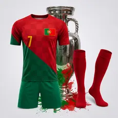 Kit Conjunto Infantil e Juvenil Portugal Camisa Short Bordados e Meiao