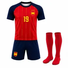 Kit Conjunto Esportivo Juvenil camisa short Bordados + meiao completo Espanha