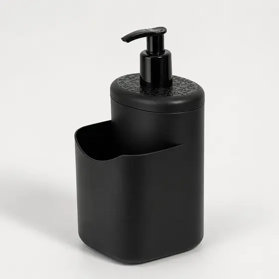 Dispenser de Detergente Preto com Porta Esponja – Moderno e Funcional