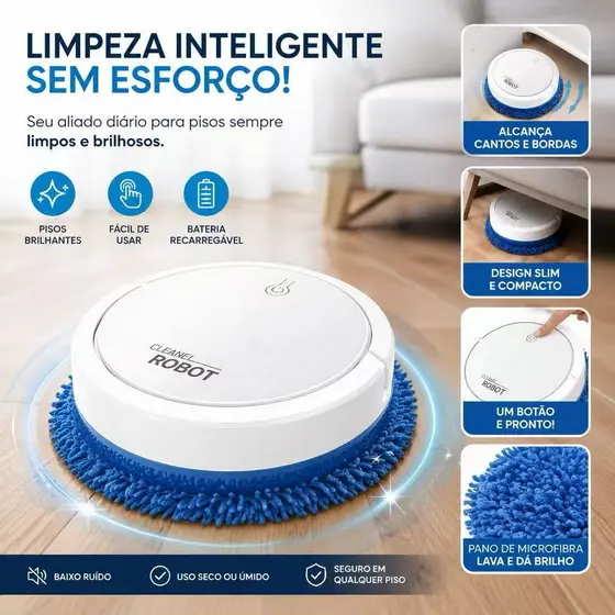 Robô De Limpeza Mop Simula Pano E Seca Baixo Ruído Robozinho