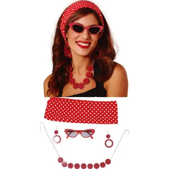 Conjunto de vestido Fantasia Acessórios Anos 50/60/70 Vintage Rockabilly Retrô Óculos Lenço Brincos