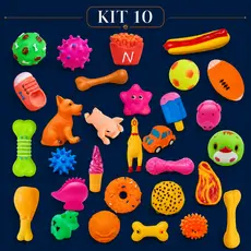 Kit 3/5/10 Brinquedos para Cachorro Pequeno e Médio Porte com Apito Mordedor