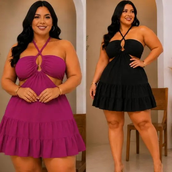 Vestido Feminino Plus Size Soltinho Alcinha Curto Tam Único 46 ao 50
