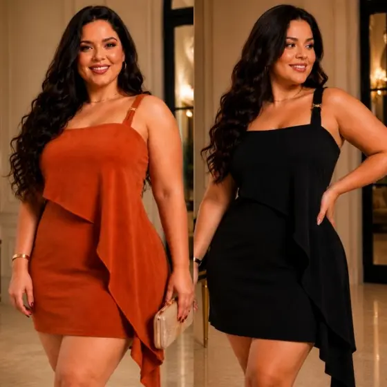 Vestido Plus Size Feminino Assimétrico Curto Tam Único 46 ao 52