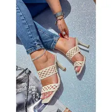 Sandalia Feminina Mule Tamanco Trama Festas Elegante 9cm