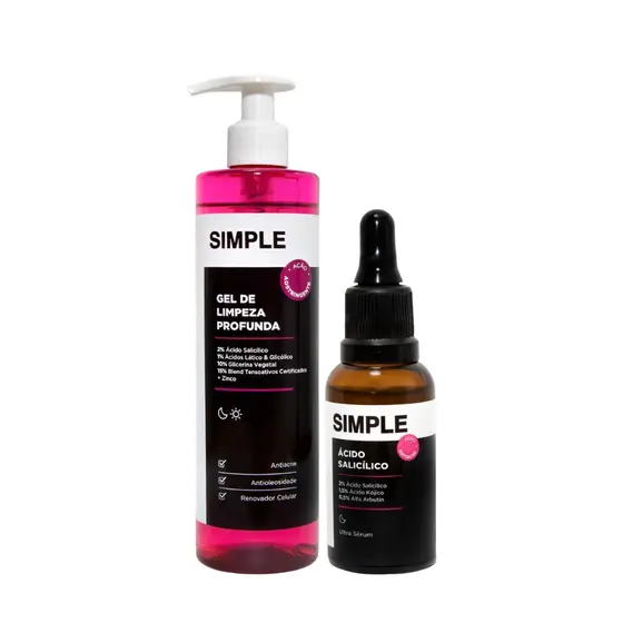 Kit Rotina Pele Acneica - Gel De Limpeza Profunda + Ultra Sérum Ácido Salicílico Simple Organic