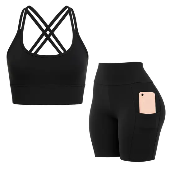 Kit Conjunto Top + Short Bermuda Bolso Esportivo Fitness Feminino Academia Compressão Treino Corrida