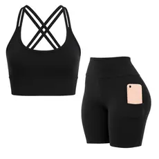 Kit Conjunto Top + Short Bermuda Bolso Esportivo Fitness Feminino Academia Compressão Treino Corrida