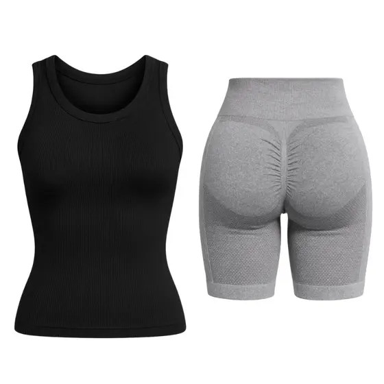 Conjunto Feminino Regata Poliamida e Bermuda Short Empina Bumbum Legging Fitness Academia Corrida