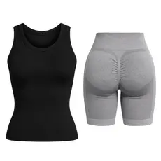 Conjunto Feminino Regata Poliamida e Bermuda Short Empina Bumbum Legging Fitness Academia Corrida