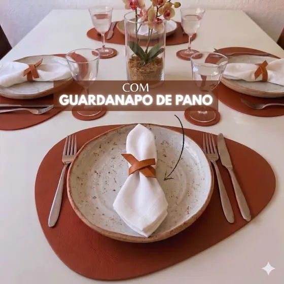Kit Jogo Americano C/ Guardanapo  para Mesa Posta Completa em couro  + Presilha de Guardanapo + Porta Copos.