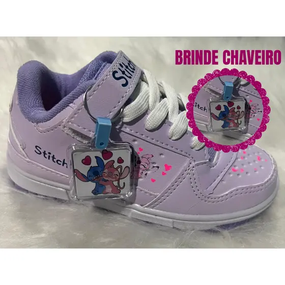 Tênis Infantil E Bebe Escolar Menina Menino Feminino E Masculino Lilo Stitch E Dino BRINDE CHAVEIRO
