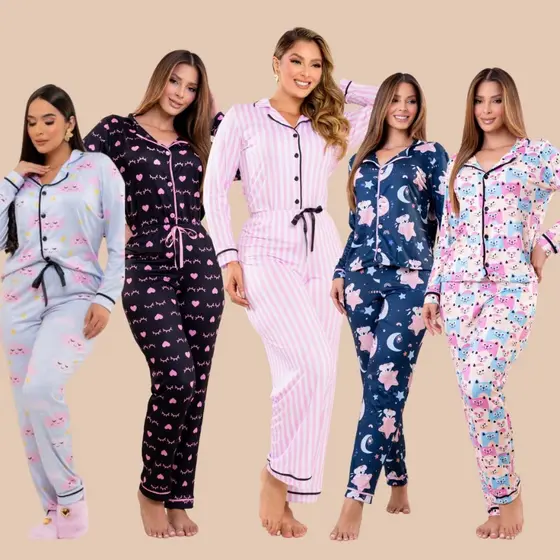 Pijama Americano Longo Feminino Stitch – Inverno, Pós-Cirúrgico e Amamentação