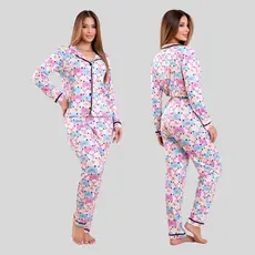 Pijama Feminino Americano Longo Pós Cirúrgico Amamentação Inverno de Gatinho Colorido
