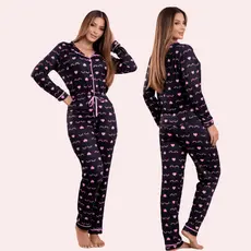 Pijama Feminino Americano Longo Pós Cirúrgico Amamentação Inverno de Olhinho