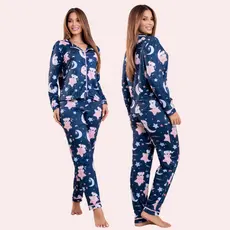 Pijama com Gola Coala Estrela Short Doll Botão Fácil Vestir Mobilidade Reduzida