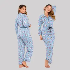 Pijama Americano Fofo Botão Conforto Leve Hello Kitty  Home Wear Pós Cirúrgico