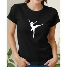 Camiseta Feminina Branca Bailarina Estampa Minimalista Dança Ballet Moderna