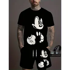 Conjunto masculino camiseta algodão 100% + bermuda tactel praia Mickey urbano streetwear verão