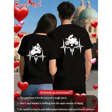 Camiseta casal personalizada estampa moto com batimento cardíaco e coração perfeita para casais apaixonados