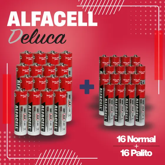 Alfacell 16 AA NORMAL+ 16 AAA PALITO  32 Unidades