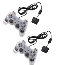 Kit 2 Controles Ps2 Joystick Com Fio Ergonômico Plug And Play Cristal Com Dupla Vibração