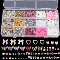 Caixa c/15 Grades Nail Art Strass Laços Flores Borboletas Decoração Para Unhas Gel Fibra
