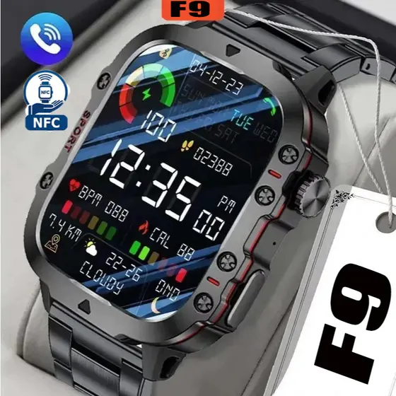 Relógio inteligente F9 2026 com Bluetooth para chamadas, relógio esportivo e frequência cardíaca