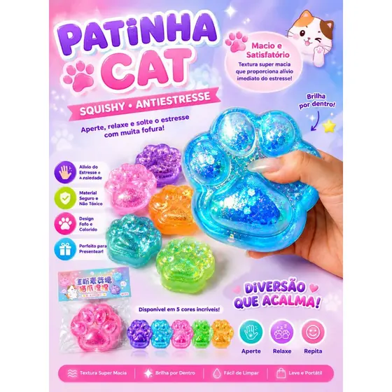 Brinquedo de apertar Paw , patinha squishi Anti stresse ,Anti anssiedade, beliscar relaxante,slime brilhante. Com Luz