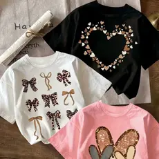 Kit 3 Blusas Infantil Feminina T-Shirt Estampada Laços Modinha Coquette Menina Algodão Confortável