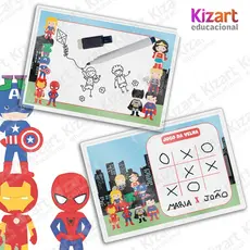 Lousa Mágica + Caneta Com Apagador Lembrancinha Festa Infantil Tema Heróis baby