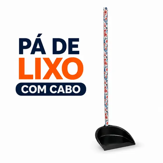 Pá de Lixo Cabo 80cm Plástico Reforçado Pá Coletora Lixo Multiuso Limpeza Casa Escritório Comércio Lavanderia
