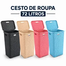 Cesto Roupa Suja 72L Grande com Tampa Organizador Lavanderia Banheiro Quarto Plástico Resistente Cesto Roupas Família
