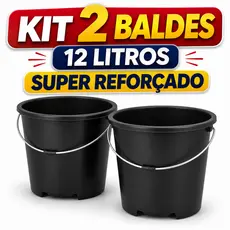 Kit 2 Balde 12 Litros Reforçado com Alça de Ferro Plástico Resistente Limpeza Obra Lavanderia Uso Doméstico