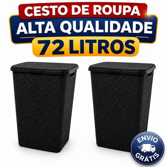 Cesto Roupa Suja 72L Grande com Tampa Organizador Lavanderia Banheiro Quarto Plástico Resistente Multiuso