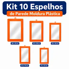 Kit 10 Espelhos de Parede Moldura Plástica Laranja Espelho Decorativo Banheiro Barbearia Salão